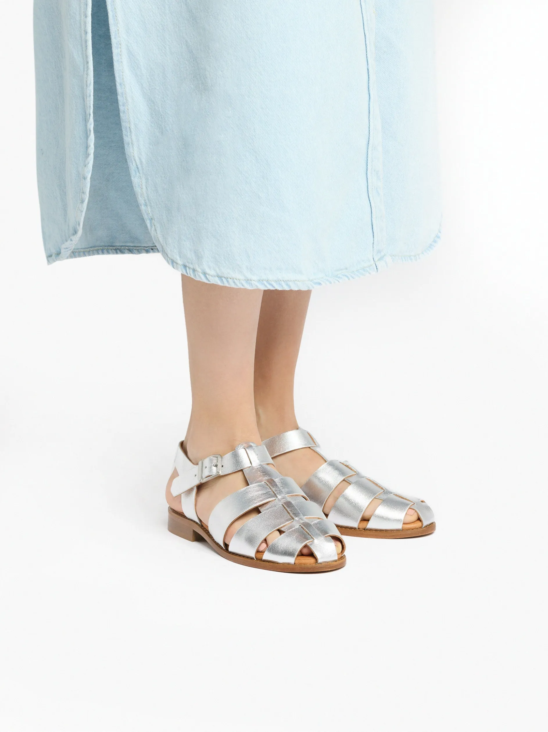 Amelia Fisherman Sandal Silver Metallic Leather