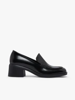 Anna Venetian Loafer Heels Black Leather
