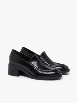 Anna Venetian Loafer Heels Black Leather