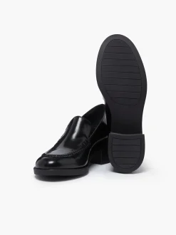 Anna Venetian Loafer Heels Black Leather