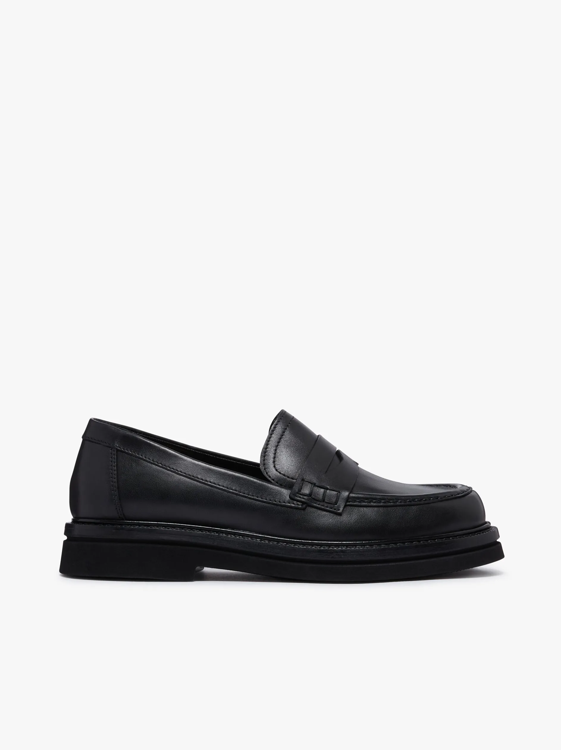 Belmont Lug Penny Loafers Black Leather