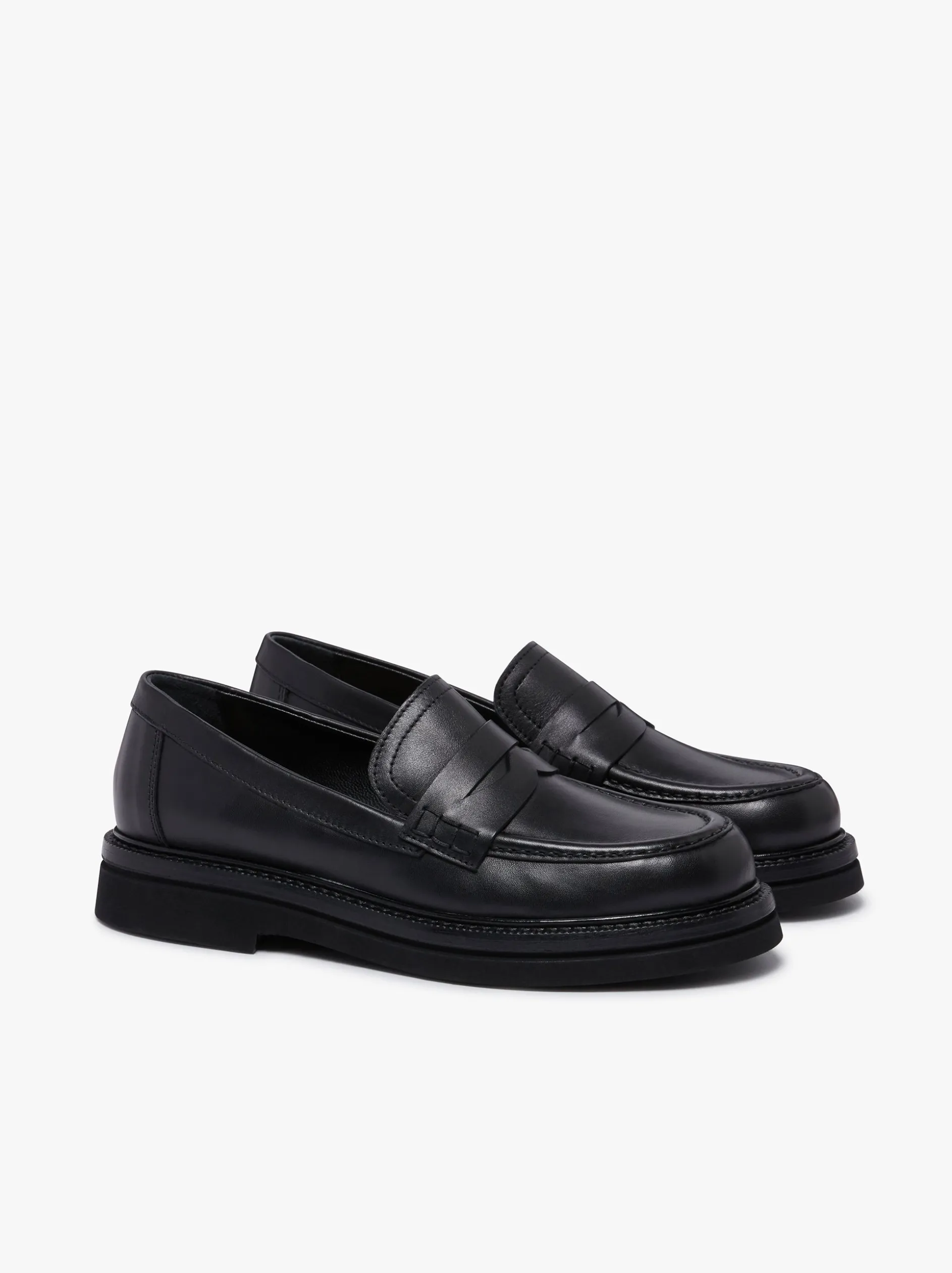 Belmont Lug Penny Loafers Black Leather
