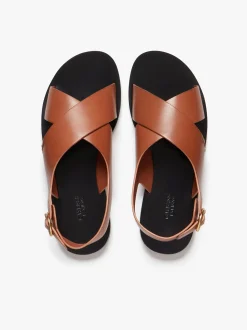 Cross Strap Sandals Tan Leather