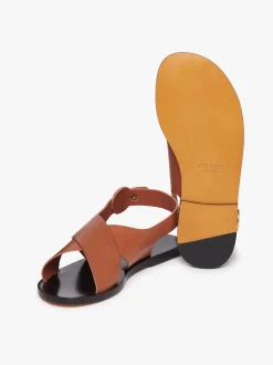 Cross Strap Sandals Tan Leather