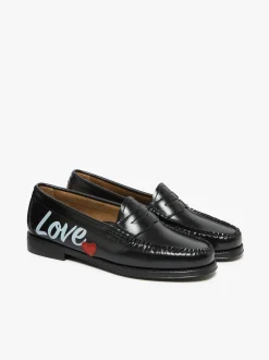 Easy Weejuns Penny Love Note Loafers Black Leather