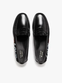 Easy Weejuns Penny Love Note Loafers Black Leather