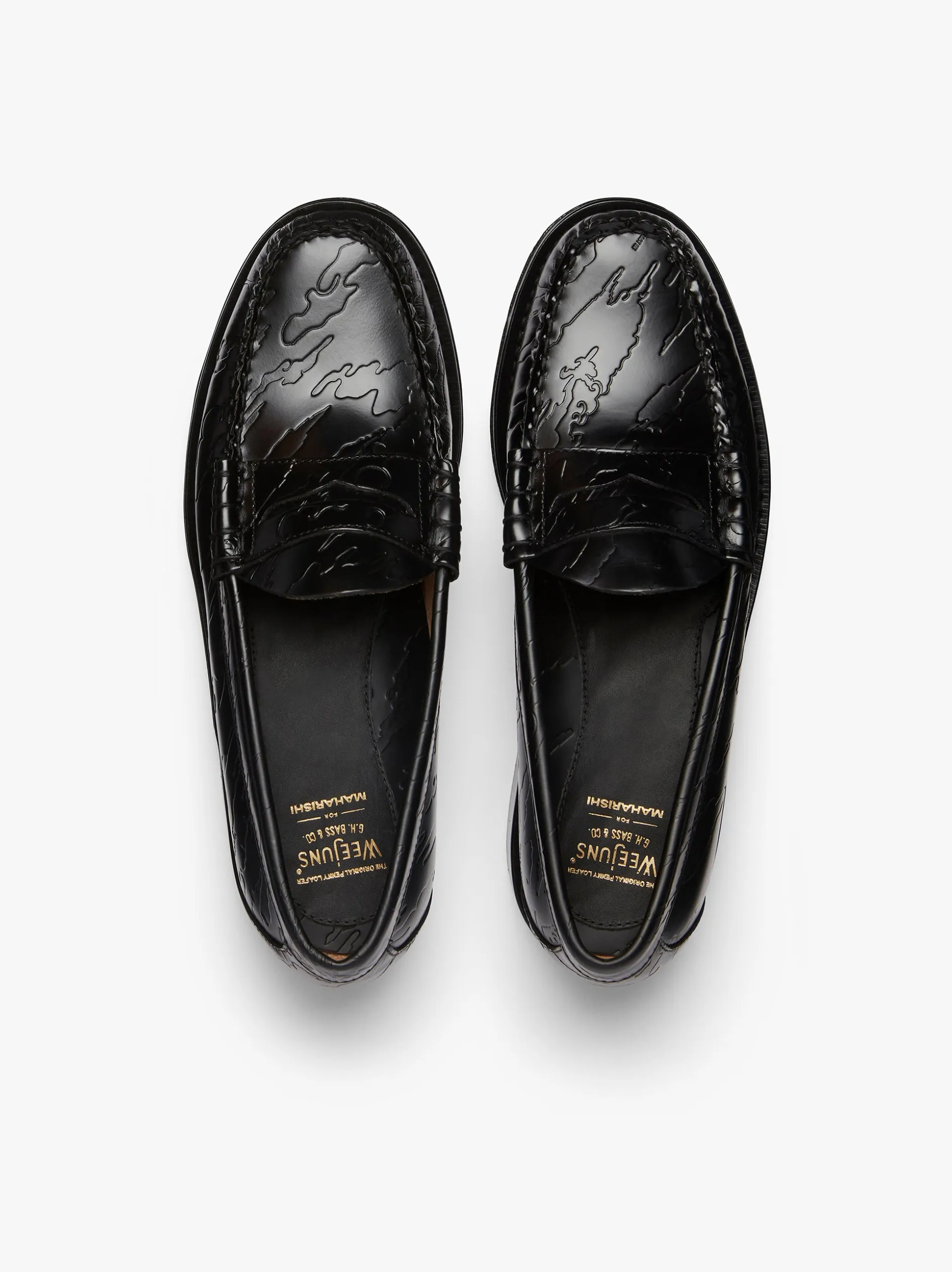 G.H.BASS x Maharishi Larson Penny Loafers Black Embossed Leather