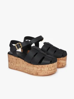 Helena Platform Sandals Black Leather
