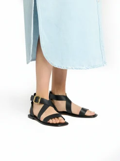 Marina Ankle Strap Sandal Black Leather