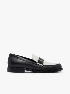 Monty Buckle Loafers Black and Off White Leather