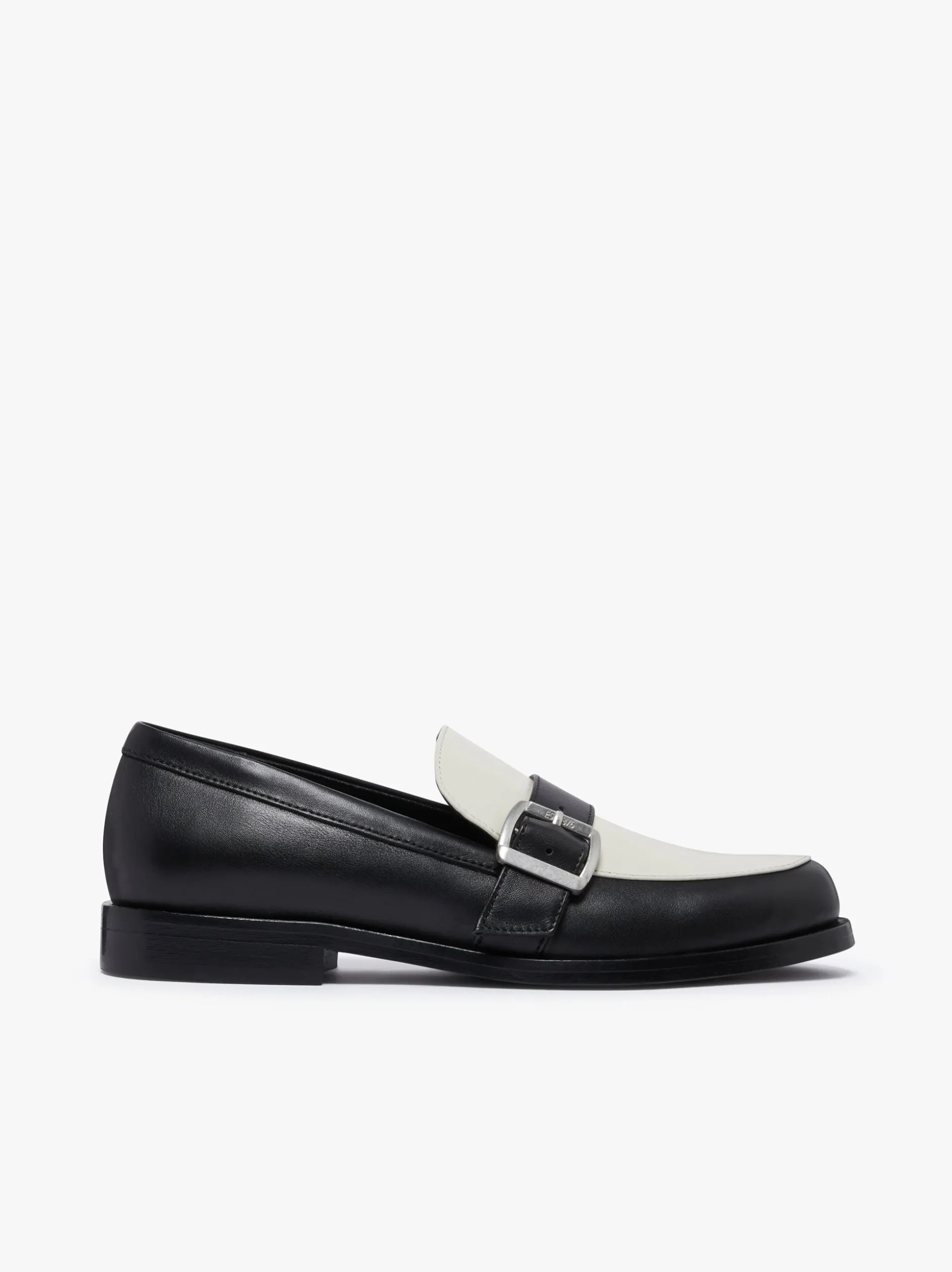 Monty Buckle Loafers Black and Off White Leather