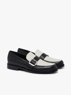 Monty Buckle Loafers Black and Off White Leather