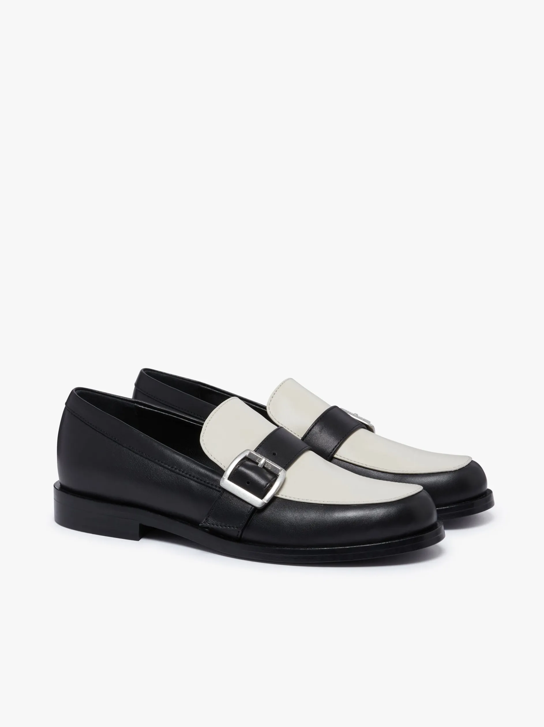 Monty Buckle Loafers Black and Off White Leather