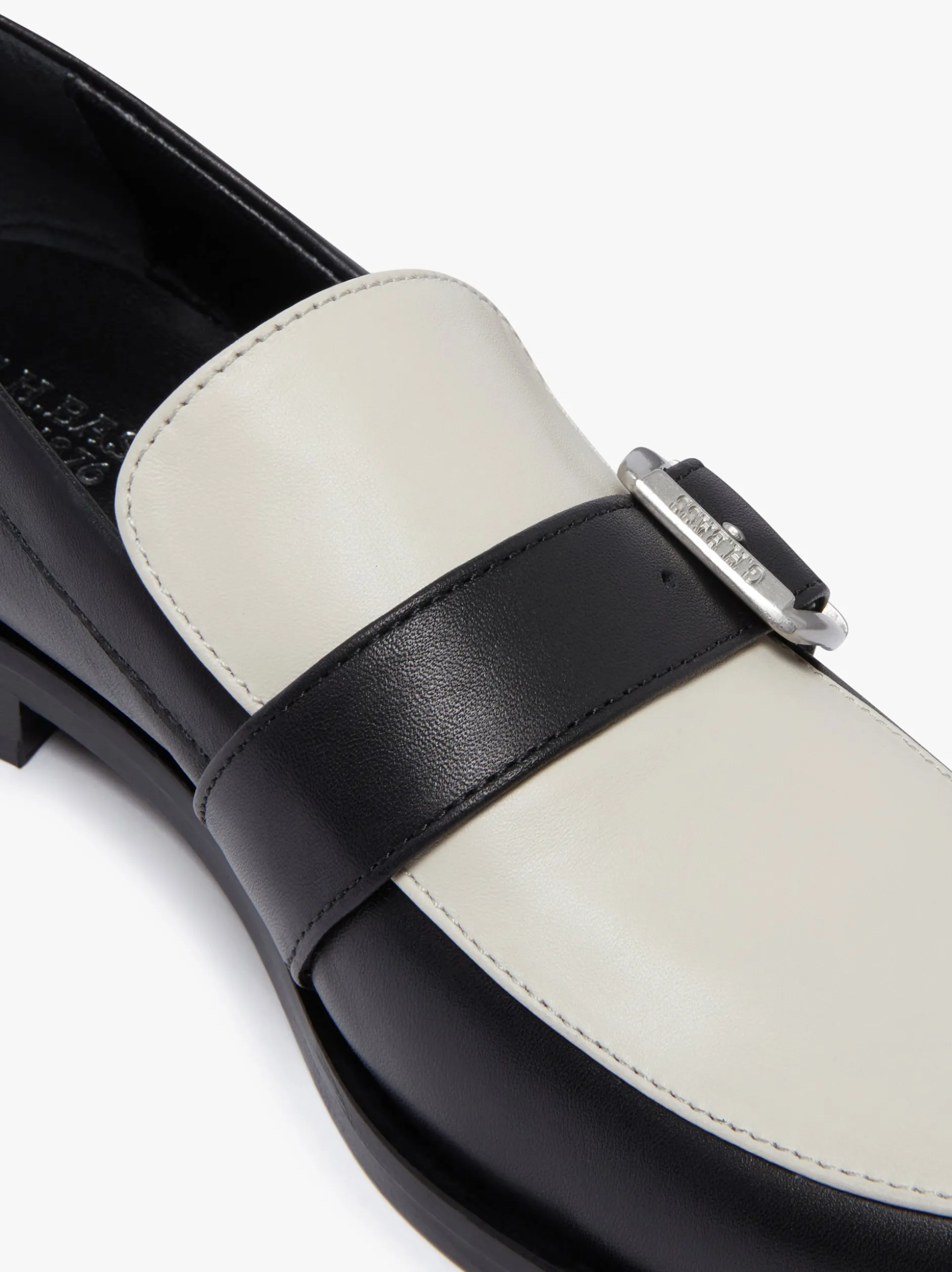 Monty Buckle Loafers Black and Off White Leather