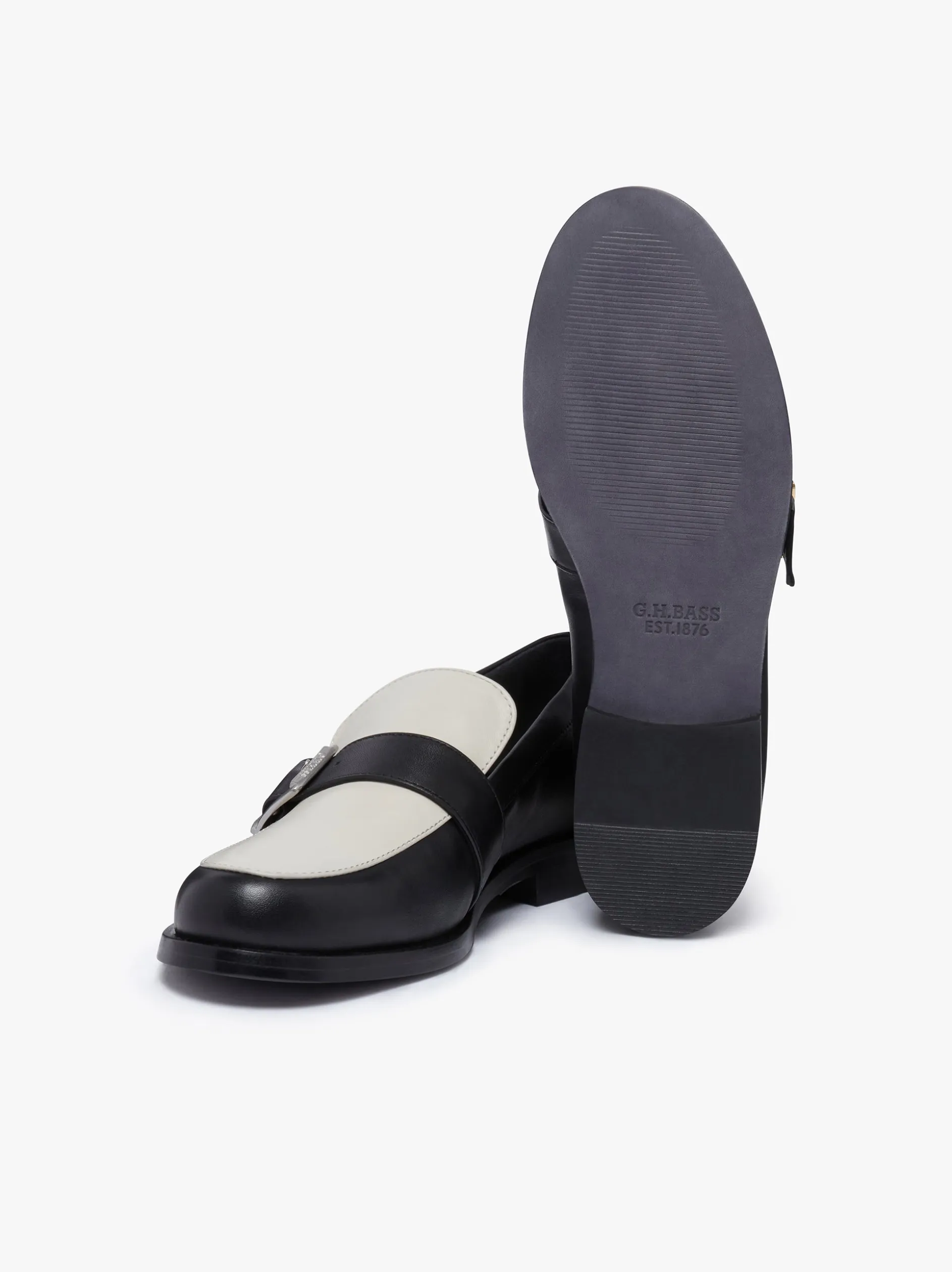 Monty Buckle Loafers Black and Off White Leather