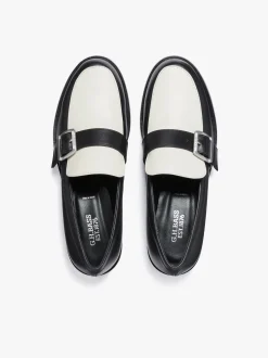 Monty Buckle Loafers Black and Off White Leather