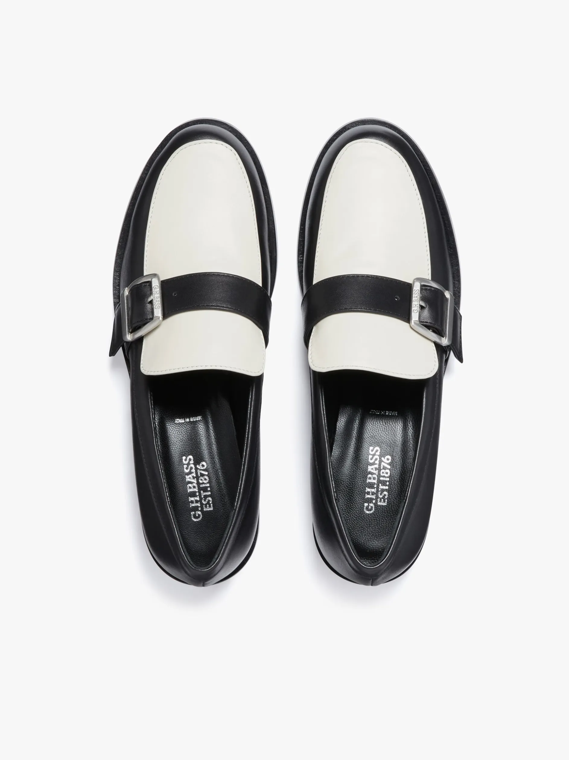 Monty Buckle Loafers Black and Off White Leather