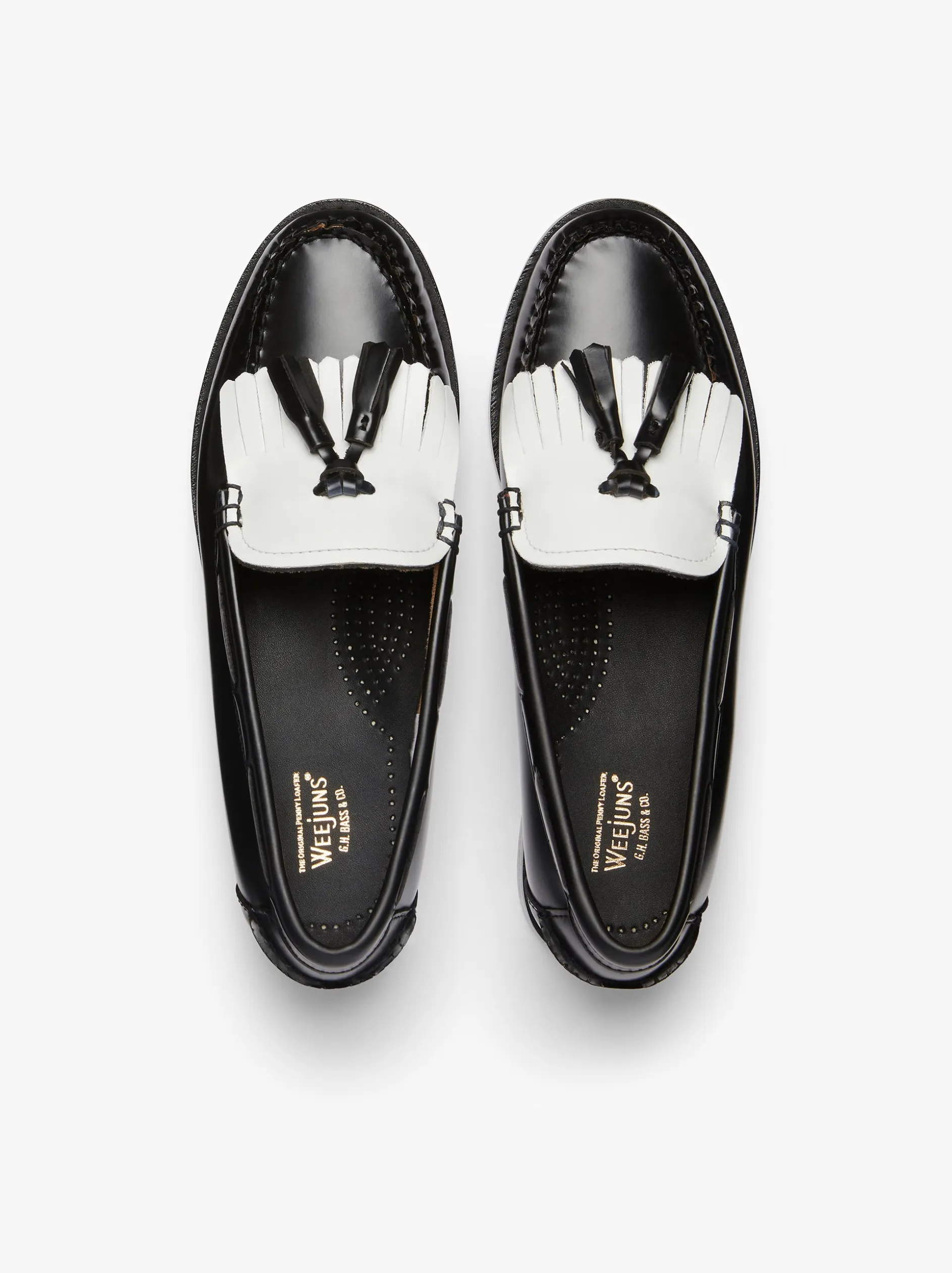 Weejuns Esther Kiltie Tassel Loafers Black & White Leather