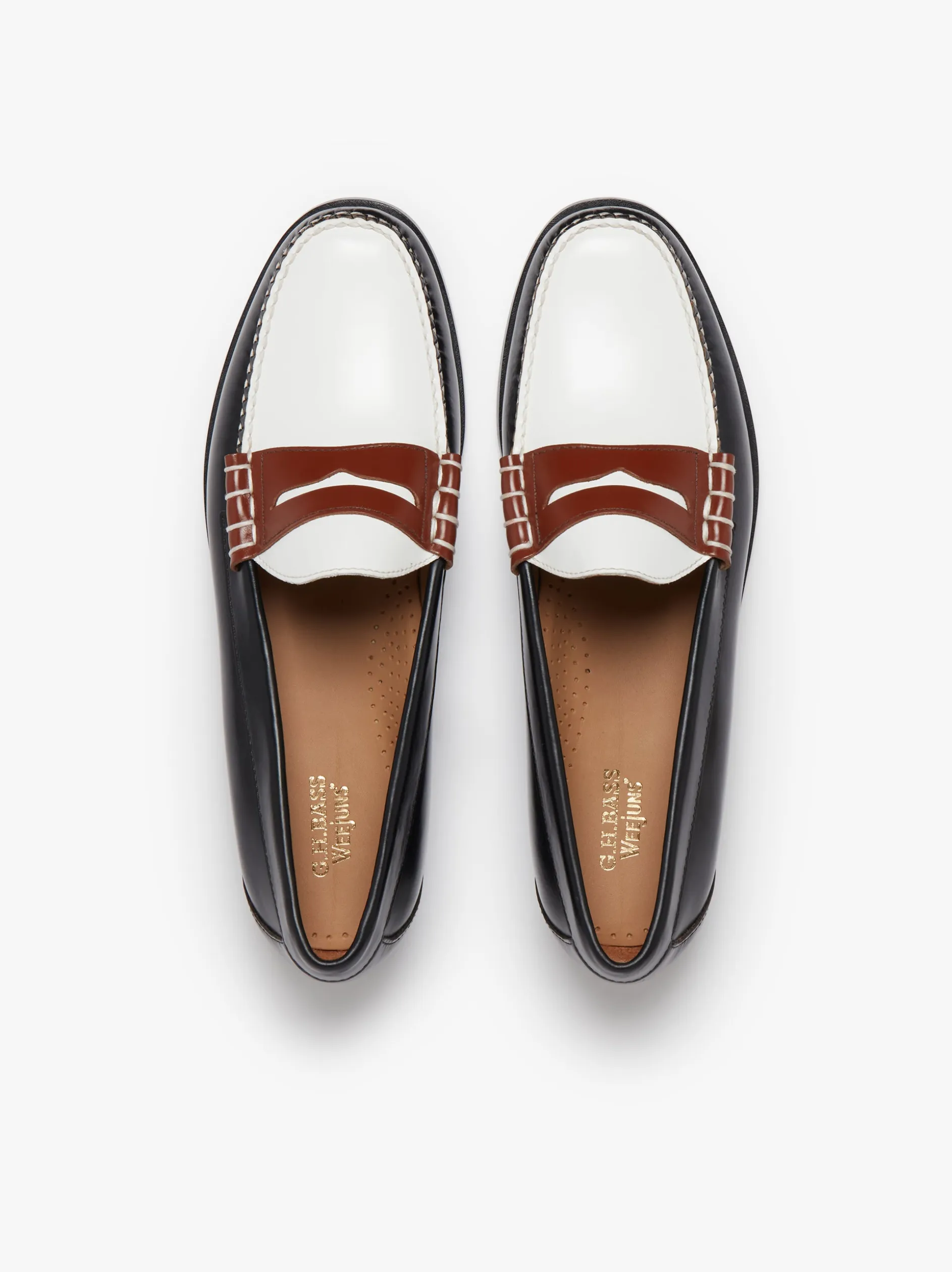 Weejuns Larson Colour Block Loafers Soft black, white and cognac leather