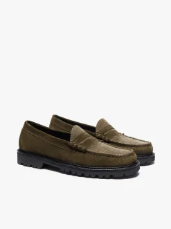 Weejuns Larson Lug Penny Loafers Combat Suede and Olive Corduroy