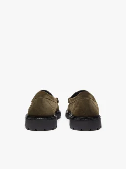Weejuns Larson Lug Penny Loafers Combat Suede and Olive Corduroy