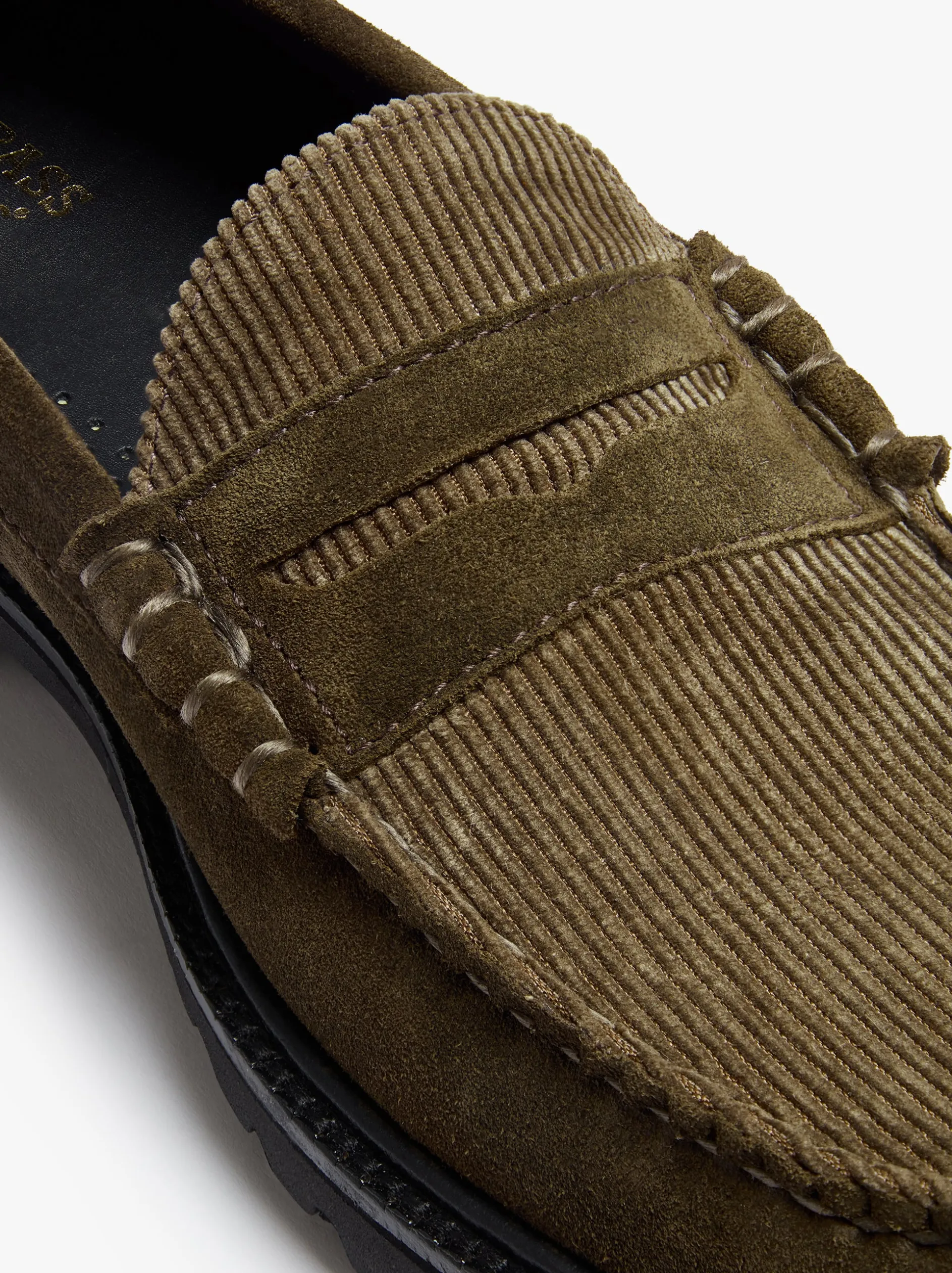 Weejuns Larson Lug Penny Loafers Combat Suede and Olive Corduroy