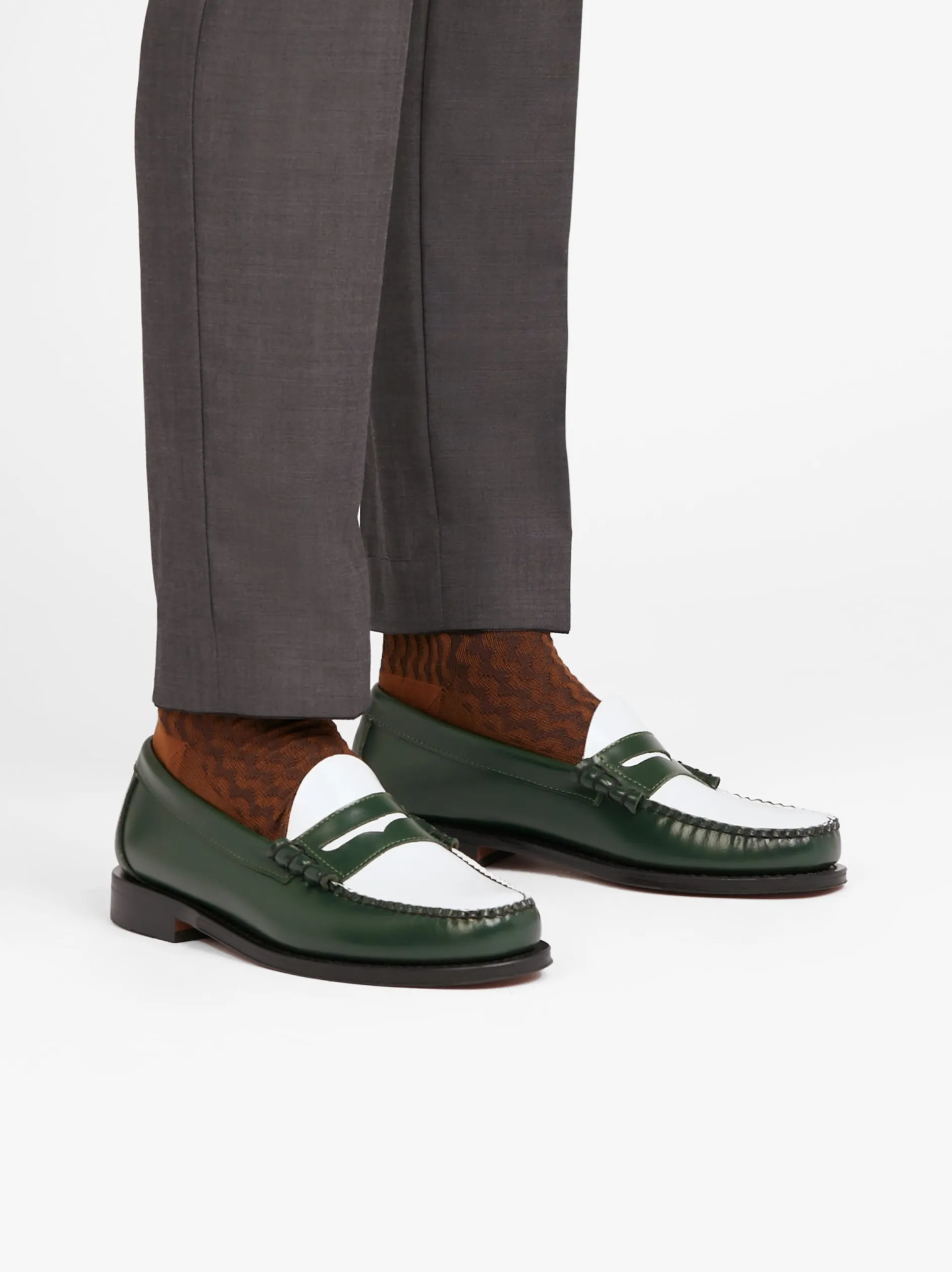 Weejuns Larson Penny Loafers Green & White Leather