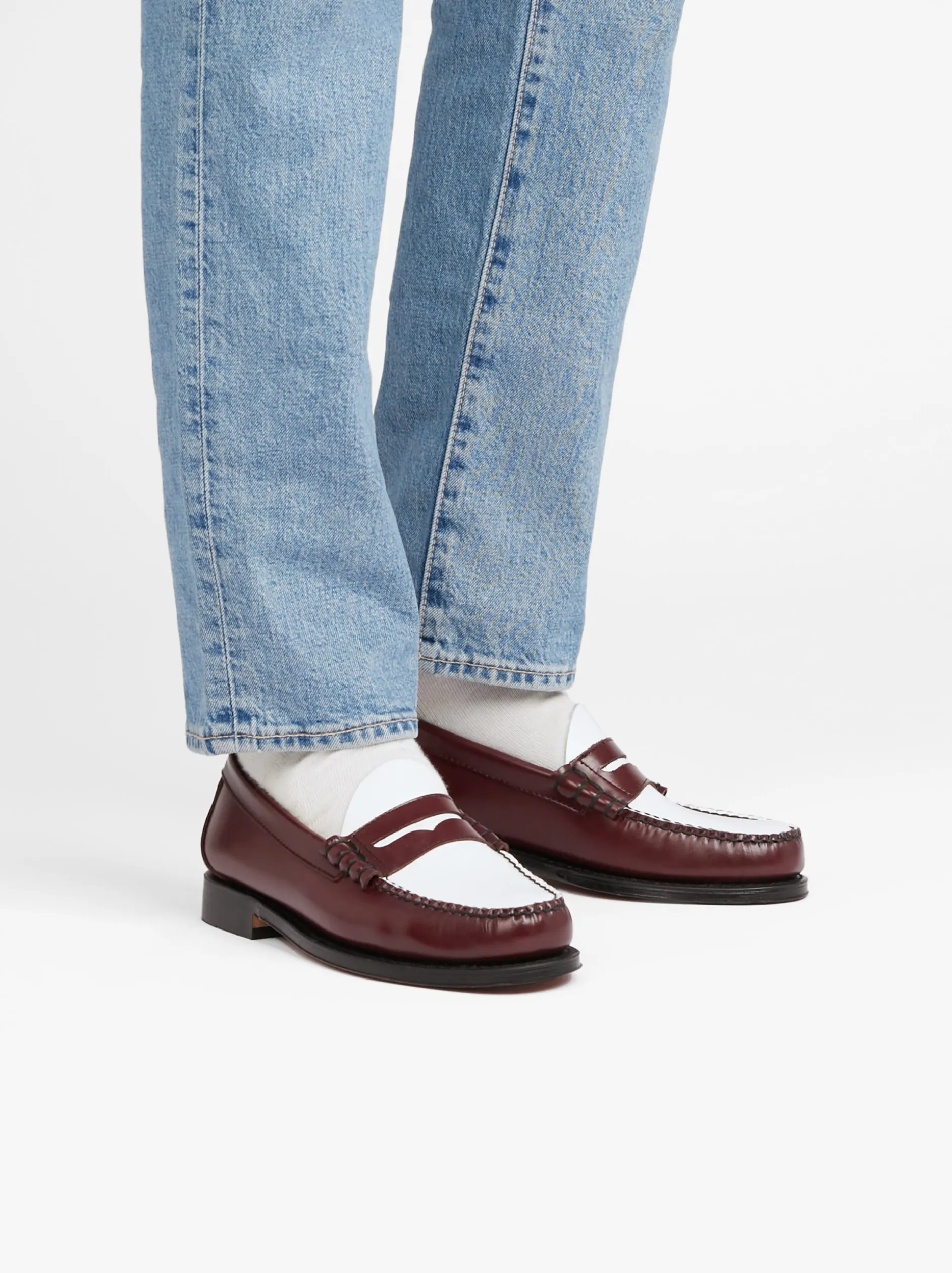 Weejuns Larson Penny Loafers Wine & White Leather