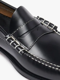 Weejuns Larson Penny Loafers Contrast Stitch Black Leather