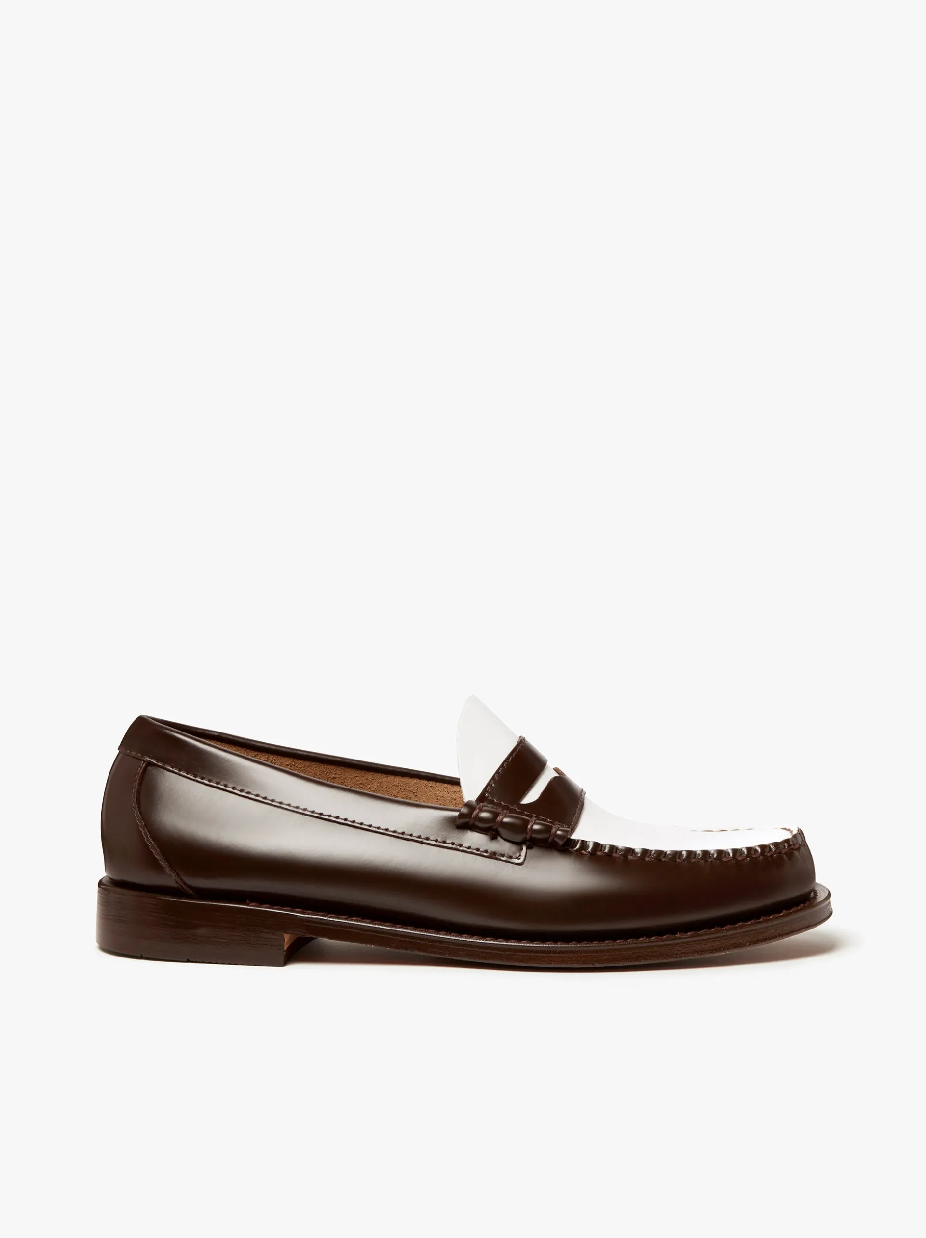 Weejuns Larson Penny Loafers Dark Brown & White Leather