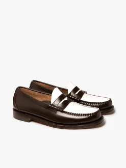 Weejuns Larson Penny Loafers Dark Brown & White Leather
