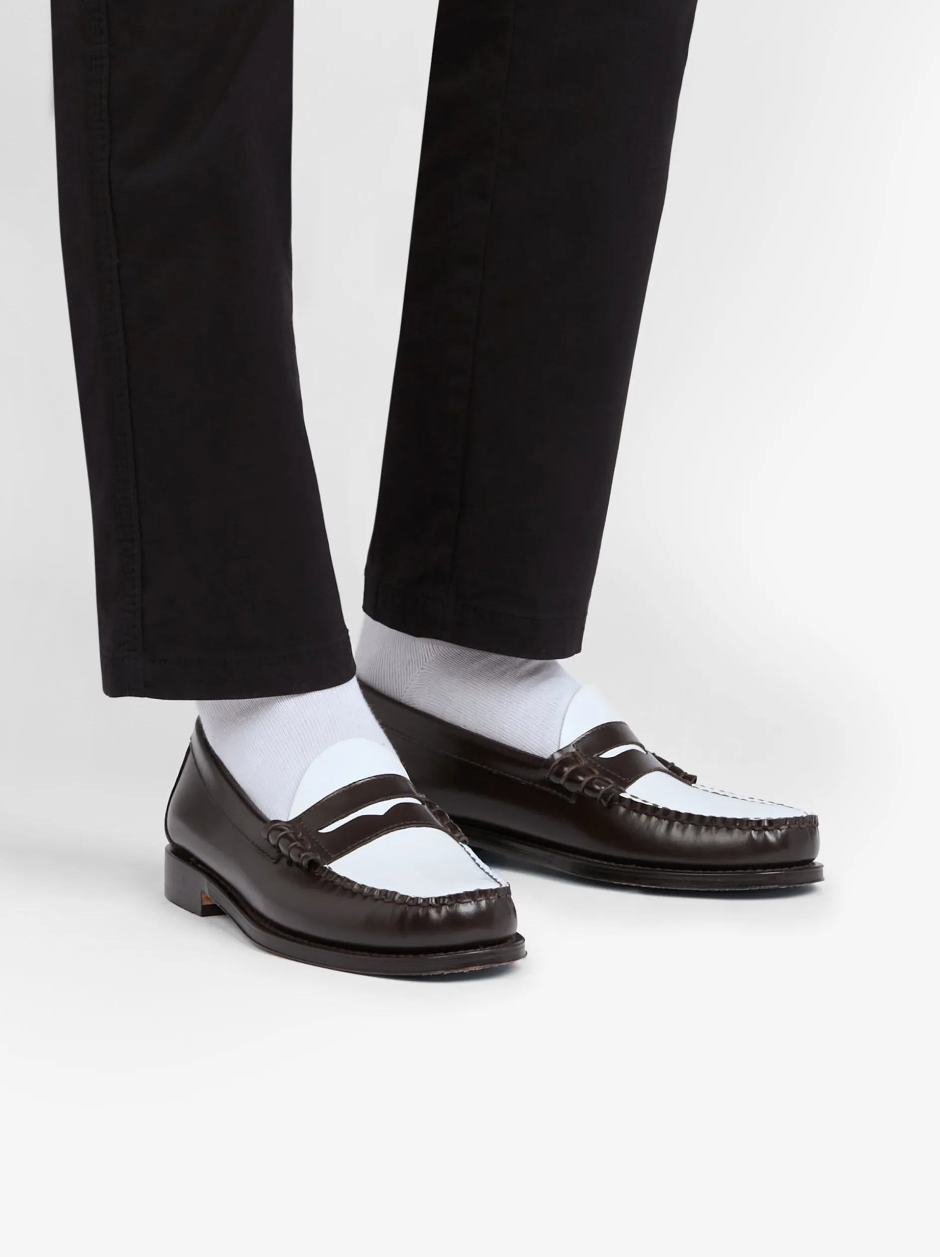 Weejuns Larson Penny Loafers Dark Brown & White Leather