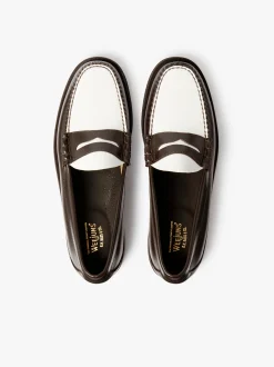 Weejuns Larson Penny Loafers Dark Brown & White Leather