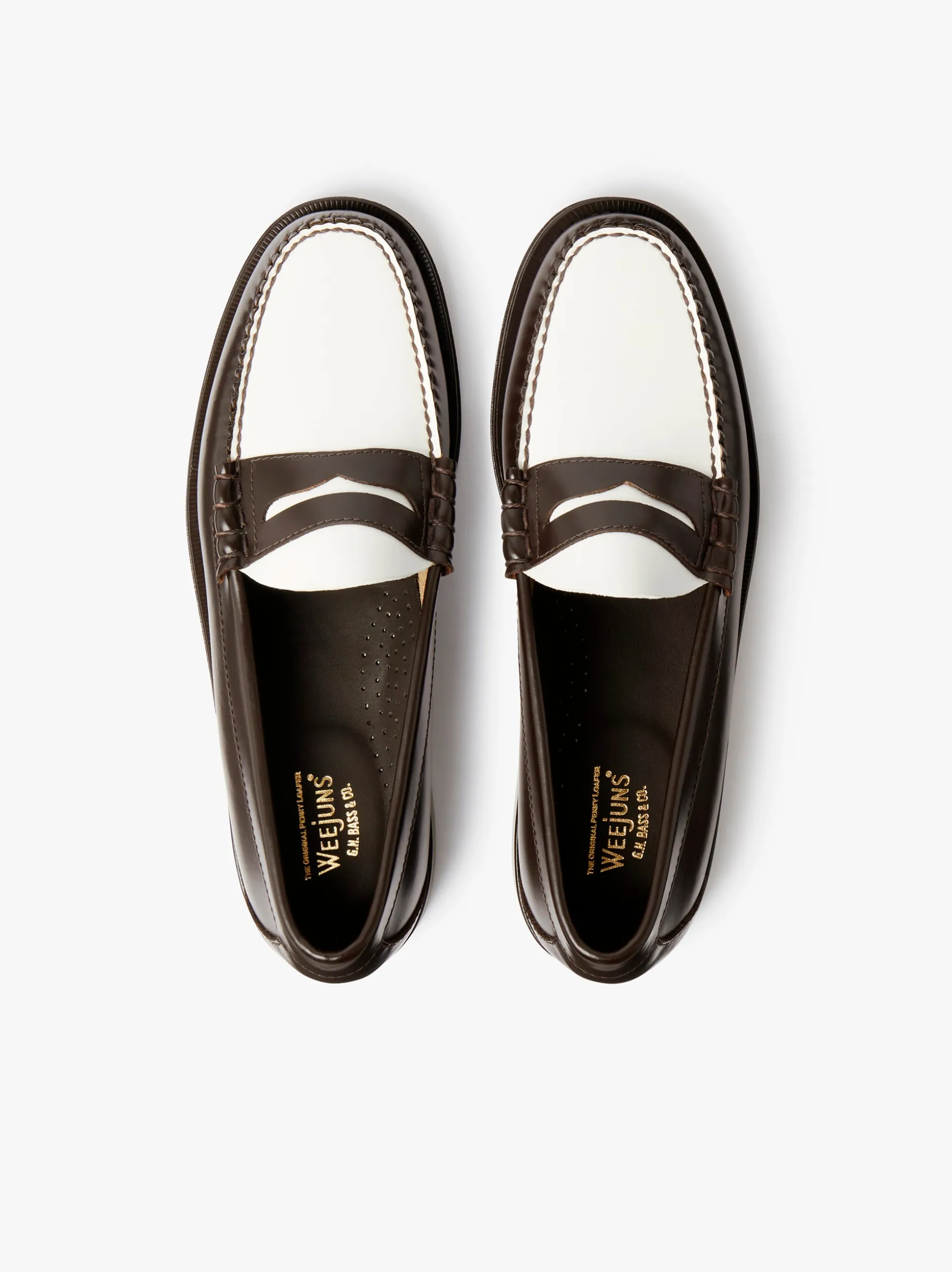 Weejuns Larson Penny Loafers Dark Brown & White Leather