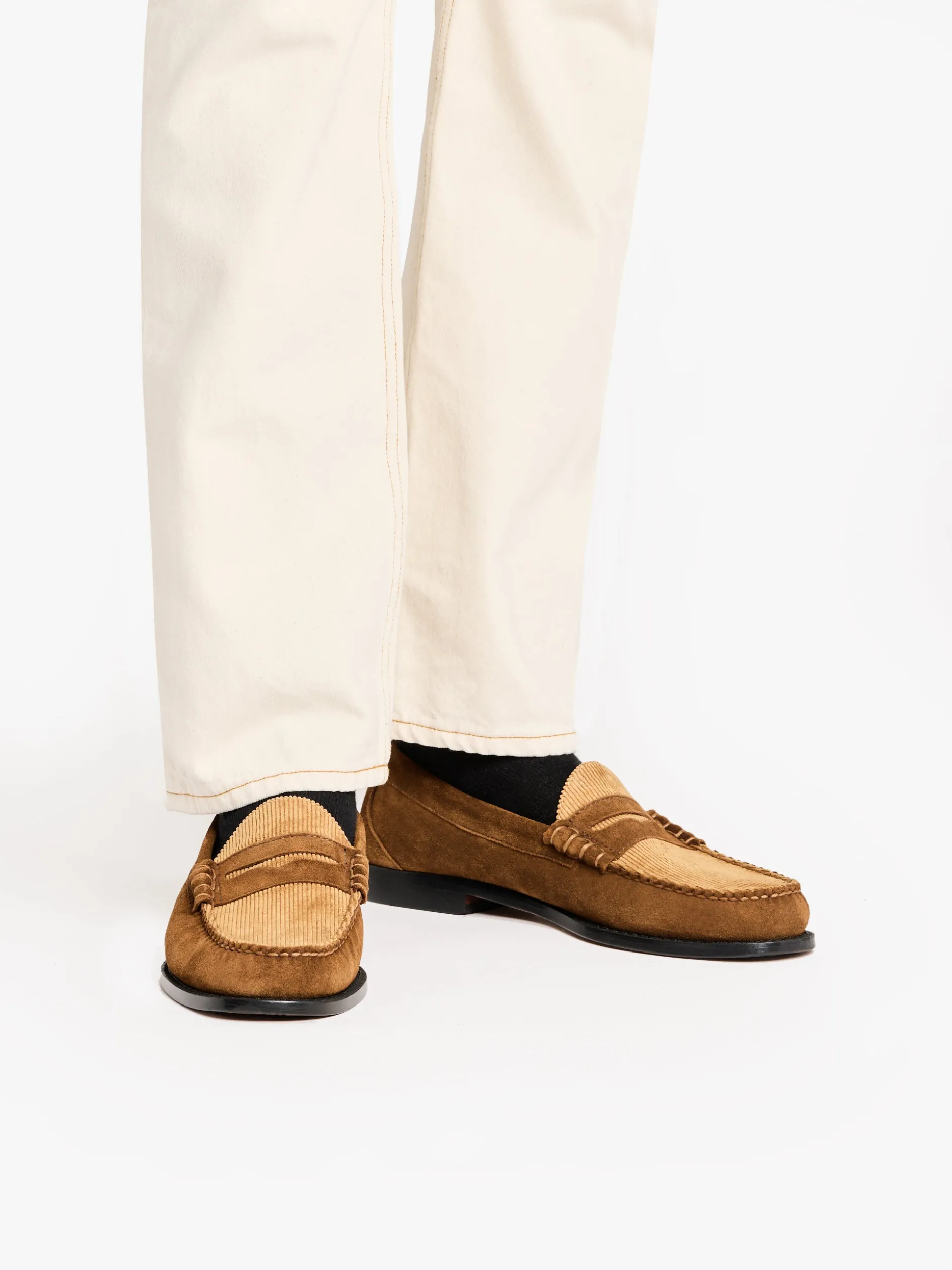 Weejuns Larson Penny Loafers Dark Brown Suede and Brown Corduroy