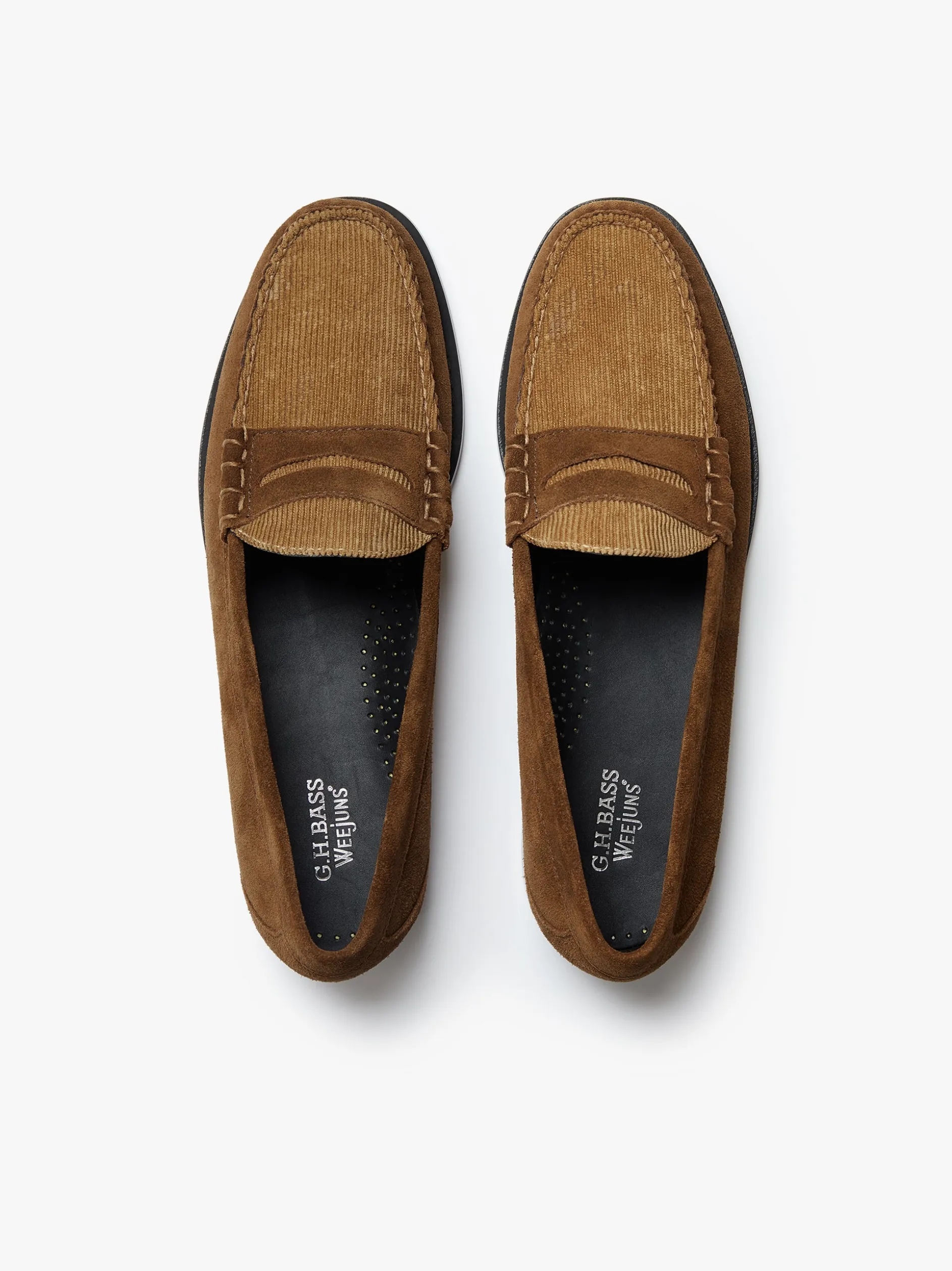 Weejuns Larson Penny Loafers Dark Brown Suede and Brown Corduroy