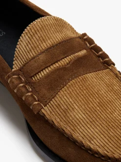 Weejuns Larson Penny Loafers Dark Brown Suede and Brown Corduroy