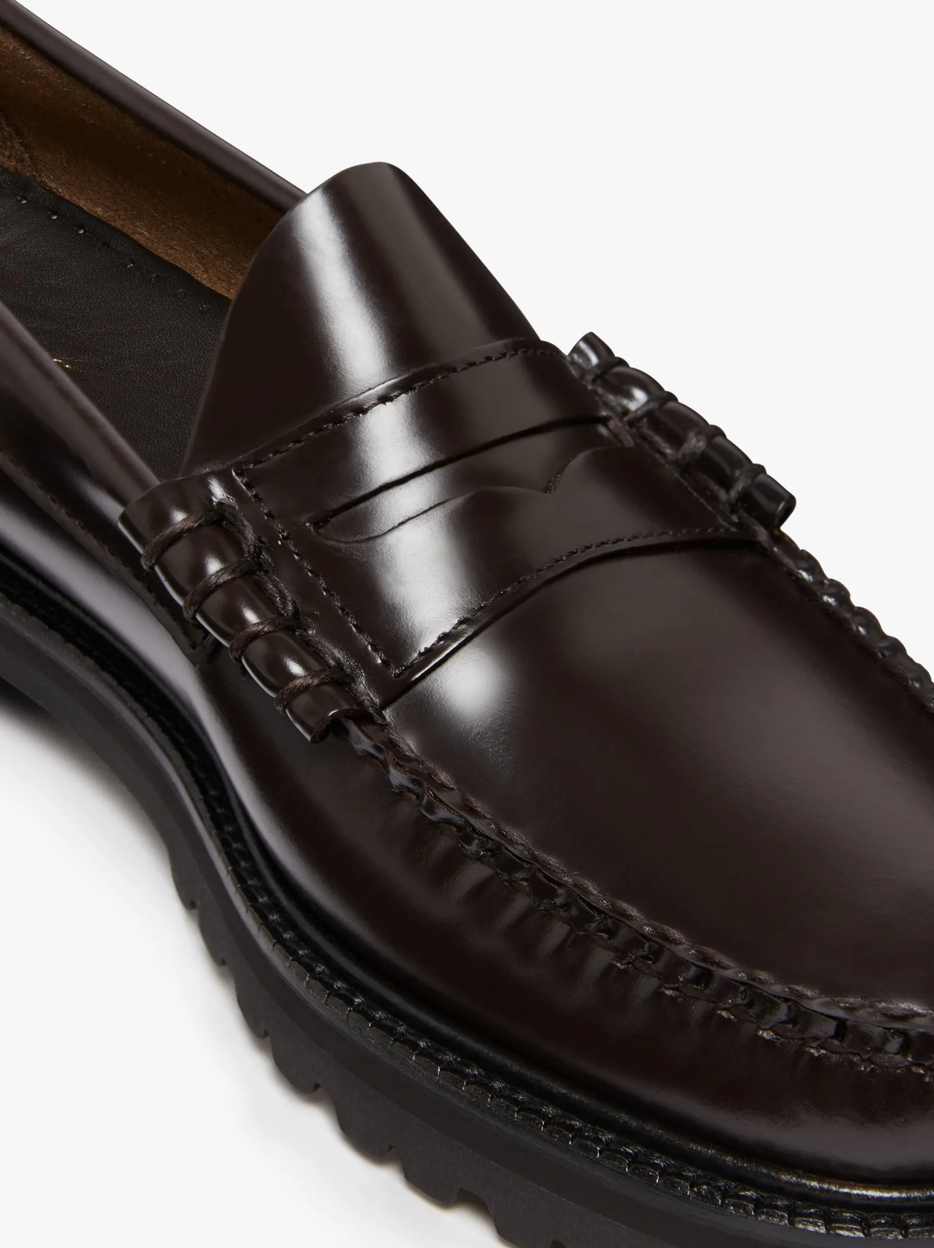 Weejuns Lug Larson Penny Loafers Chocolate leather with lug sole