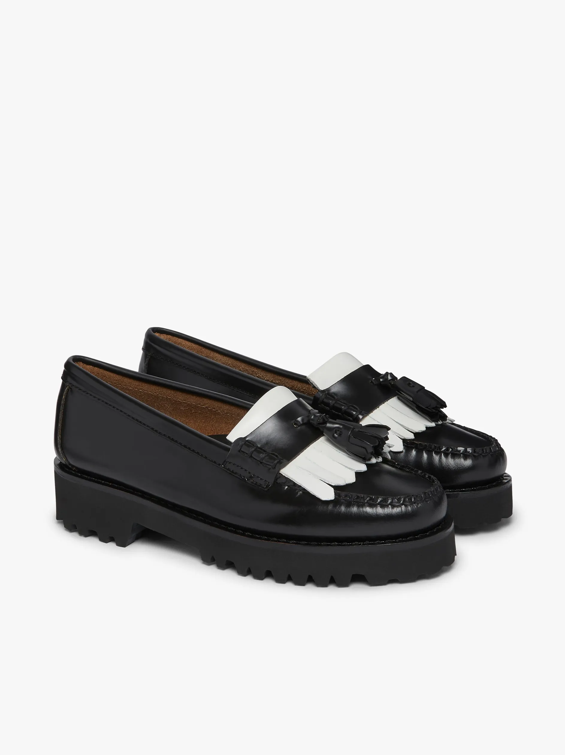Weejuns 90s Esther Kiltie Tassel Loafers Black & White Leather