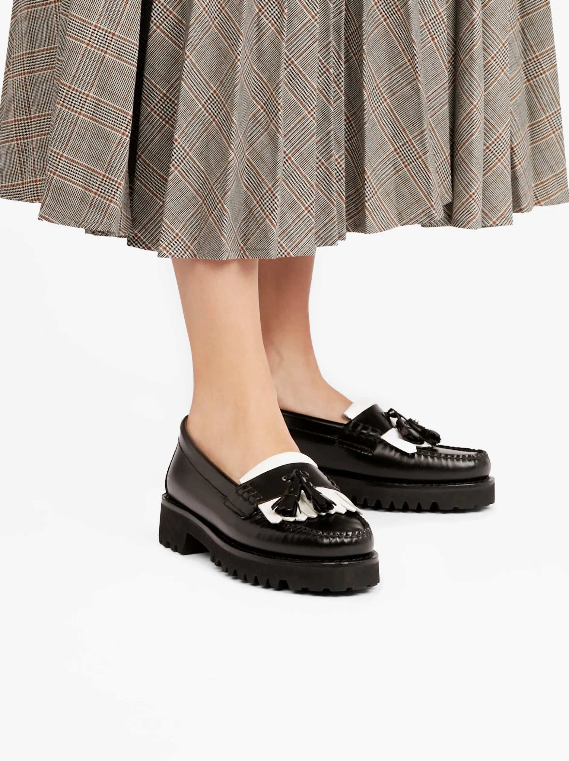 Weejuns 90s Esther Kiltie Tassel Loafers Black & White Leather