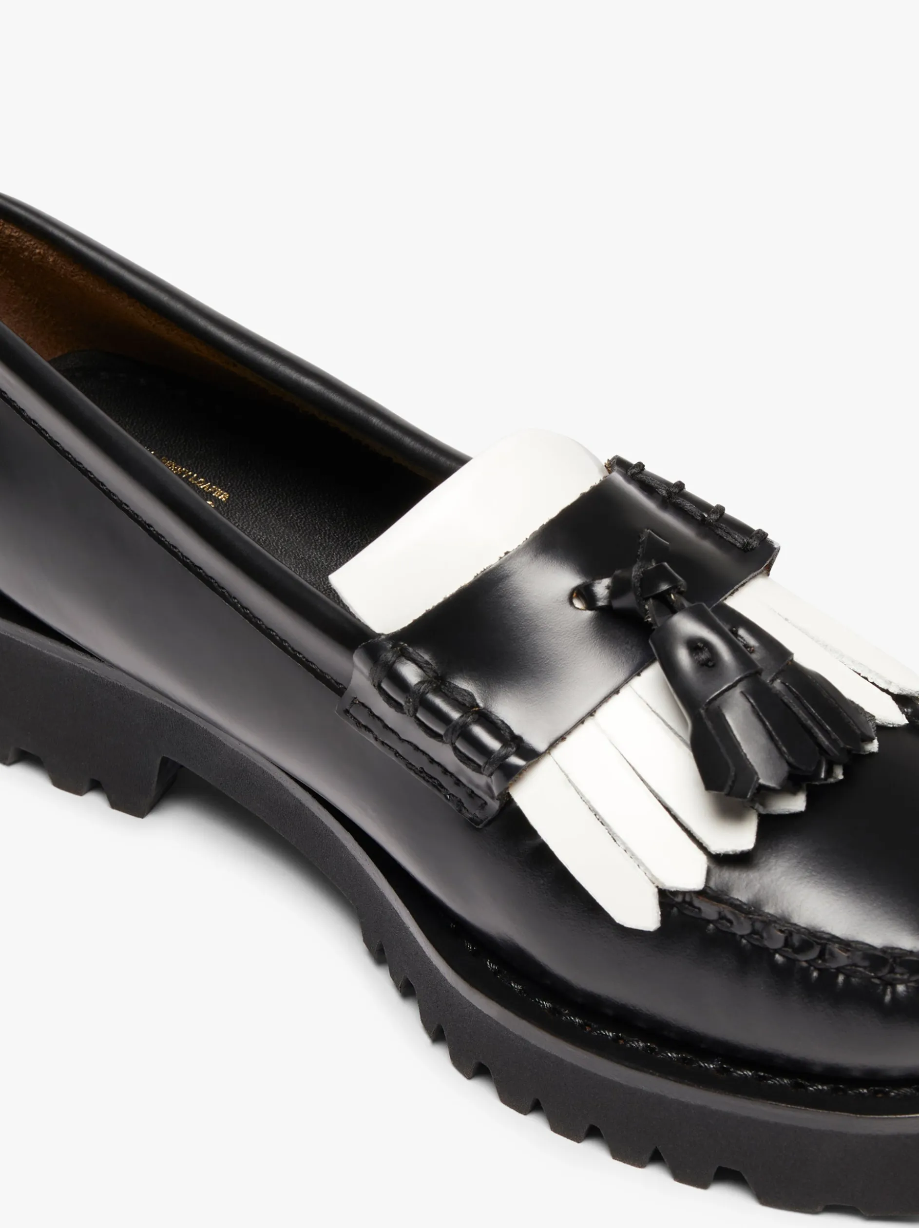 Weejuns 90s Esther Kiltie Tassel Loafers Black & White Leather