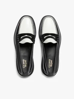 Weejuns Step Larson Penny Loafers Black & White Leather