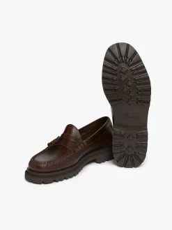 Weejuns Step-Lug Larson Penny Loafers Chocolate Pull Up Leather