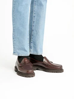 Weejuns Step-Lug Larson Penny Loafers Chocolate Pull Up Leather