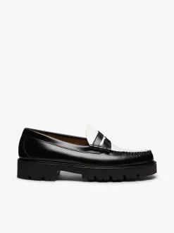 Weejuns Super Lug Larson Penny Loafers Black & White Leather