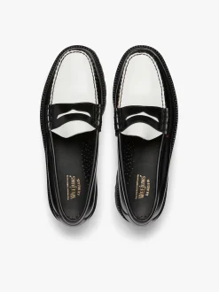 Weejuns Super Lug Larson Penny Loafers Black & White Leather