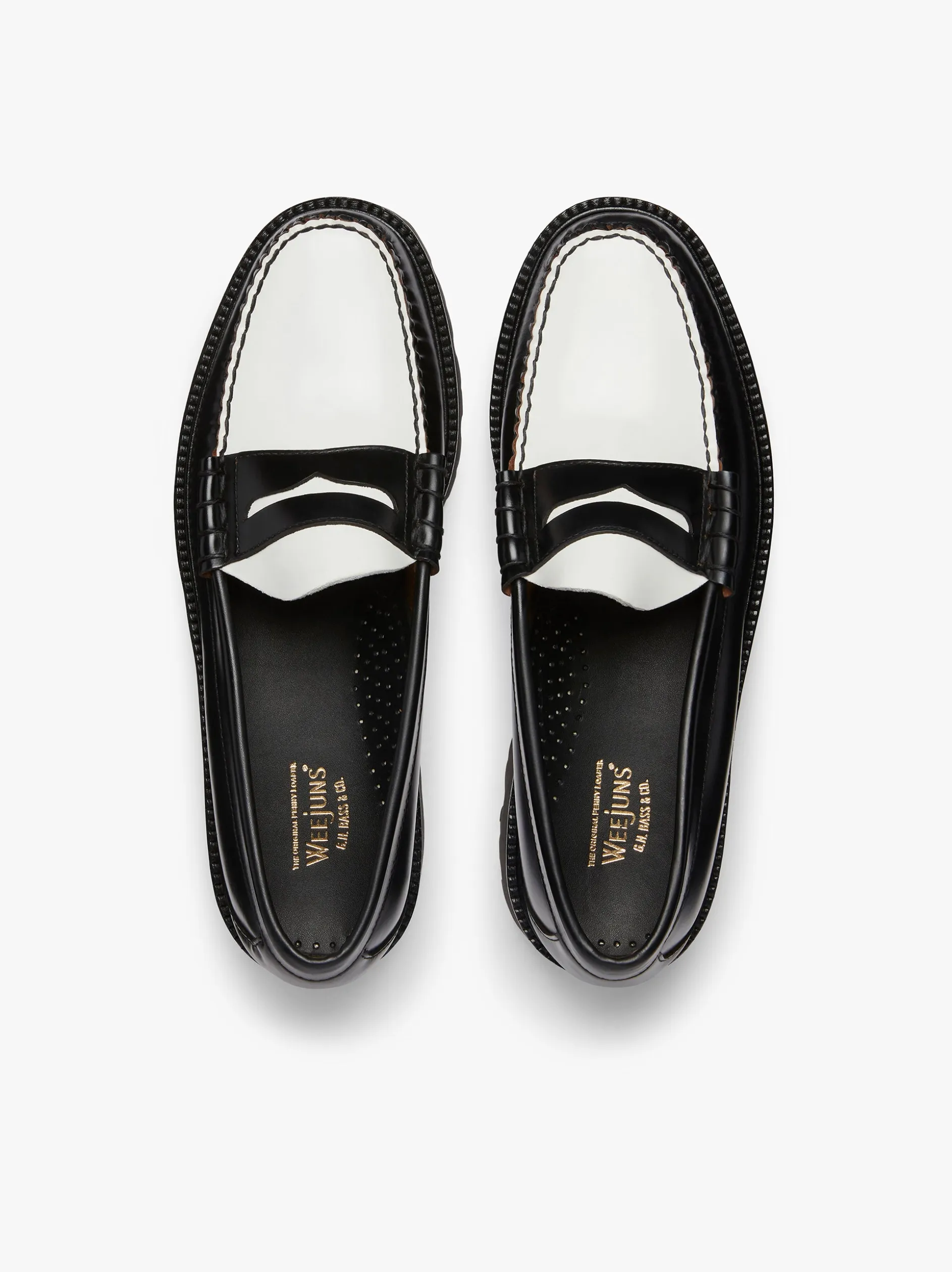 Weejuns Super Lug Larson Penny Loafers Black & White Leather