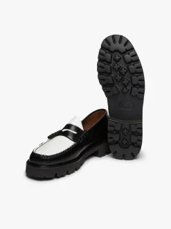 Weejuns Super Lug Larson Penny Loafers Black & White Leather