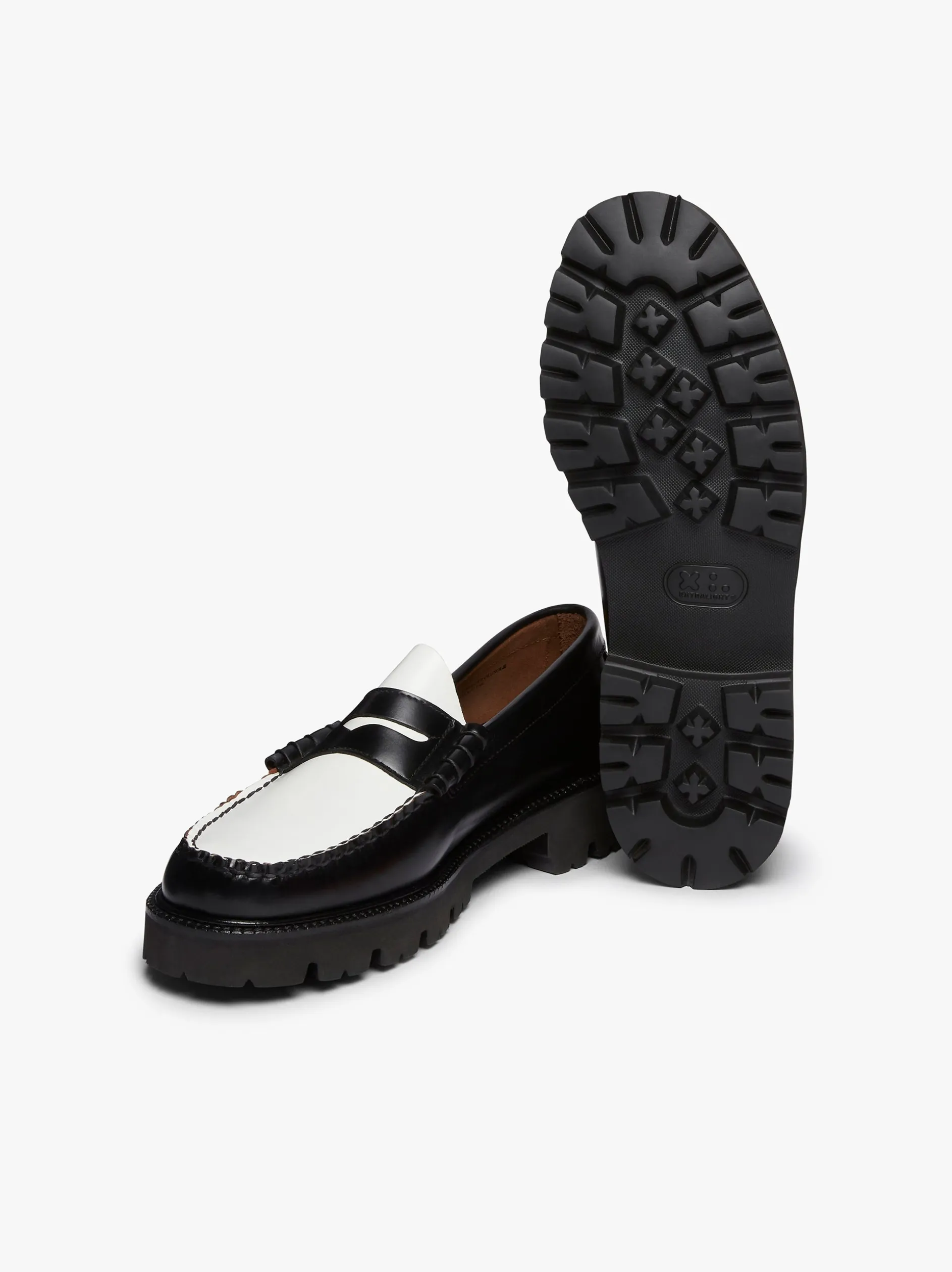 Weejuns Super Lug Larson Penny Loafers Black & White Leather