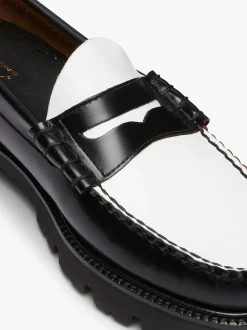 Weejuns Super Lug Larson Penny Loafers Black & White Leather